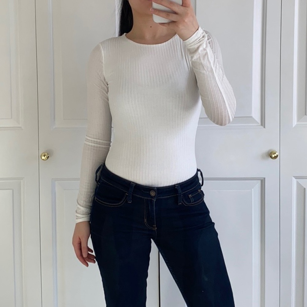 TIMELESS - White Round Neck Ribbed Classic Basic Bodysuit - Picture 3 of 6